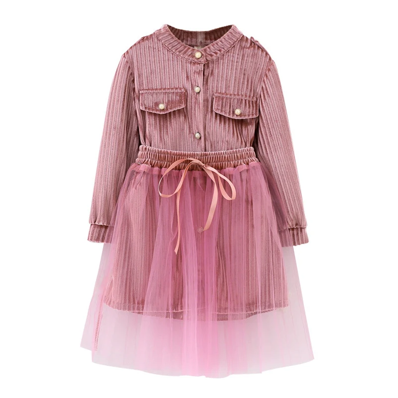 

baby velvet dresses 2018 winter spring age for 2- 8 yrs girls long sleeve dress fall shirt style dress tulle 2pcs elegant frocks
