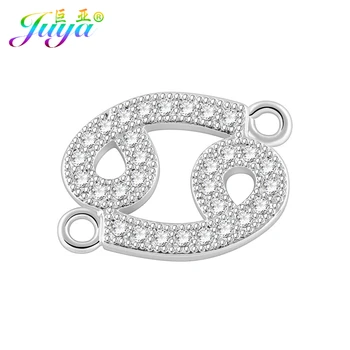 

Juya Micro Pave Zircon 12 Zodiac Constellation Sign Charm Connectors For Women Handmade Bracelet Earrings Making DIY Accessories