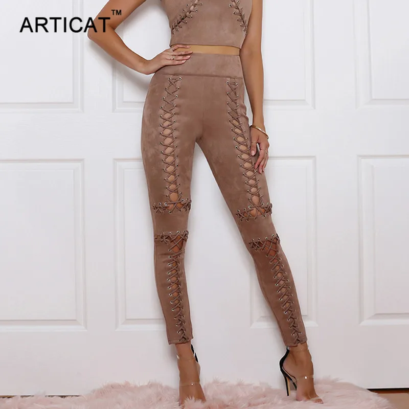 Ladies Leggings Pu Lace Up Leggings Lace-up Leggings Pajama Pants