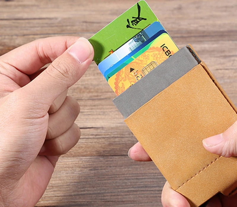 Тонкий протектор RFID держатель кредитных карт кошельки для мужчин и женщин pu кожаный металлический чехол Чехол для удостоверения личности автоматический держатель карты