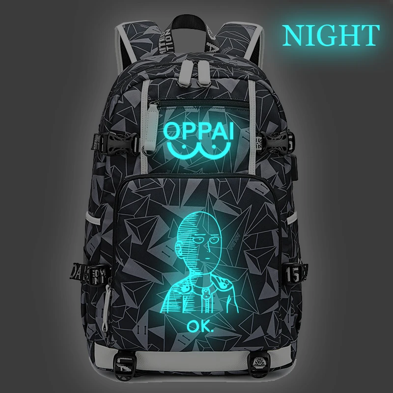 

Large Capacity Daypack Bookbag 18 Inch Backpack One Punch-Man Luminous Backpacks Waterproof Oxford Schoolbag Travel Bagpack bags