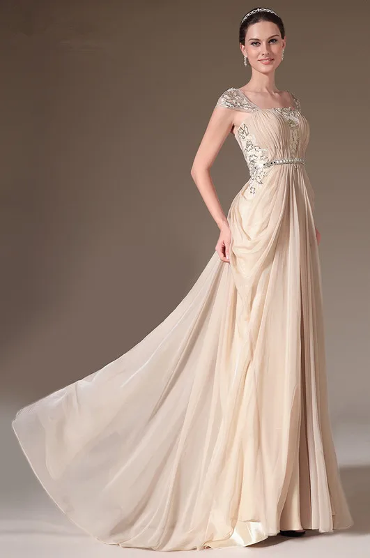 

Plus Size Evening Dresses 2019 A-line Cap Sleeves Chiffon Lace Beaded Long Formal Party Evening Gown Prom Dresses Robe De Soiree