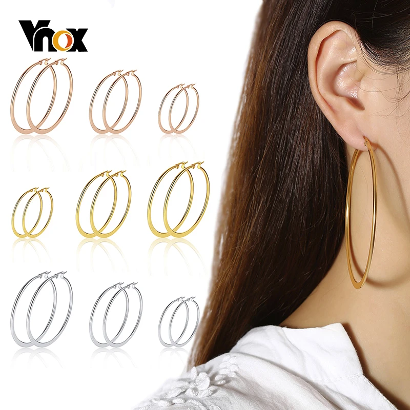 

Vnox Simple Oversize Hoop Earrings for Women Anti Allergy Stainless Steel Classic Round Circle Hip Hop Earrings Female Jewelry