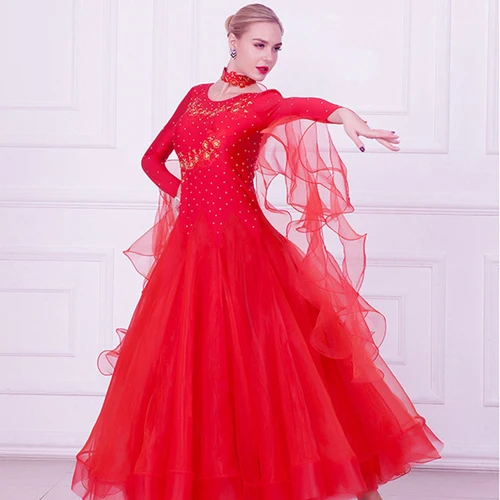 Бальные платья для румбы Дешевые Бальные платья женские костюмы Танго Платья для конкурса бальных танцев Венский вальс платье с блестками - Цвет: red