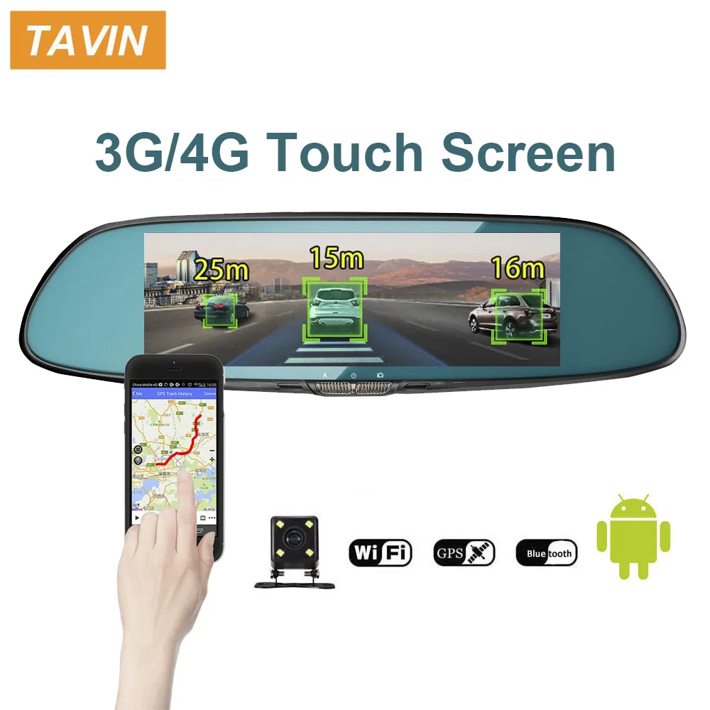 

TAVIN 3G/4G GPS navigation Car Dvr 7" Touch screen Car Camera Android 5.0 Bluetooth Wifi Rearview Mirror Dash Cam Video Recorder