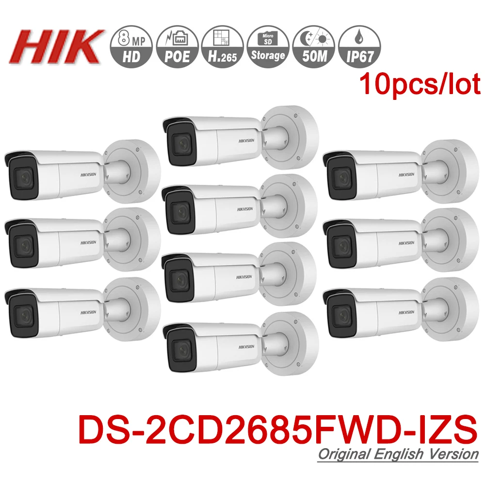 

Hikvision Original DS-2CD2685FWD-IZS Bullet Camera 8MP POE CCTV Camera 50m IR Range IP67 IK10 H.265+ 2.8-12mm Zoom 10pcs/lot