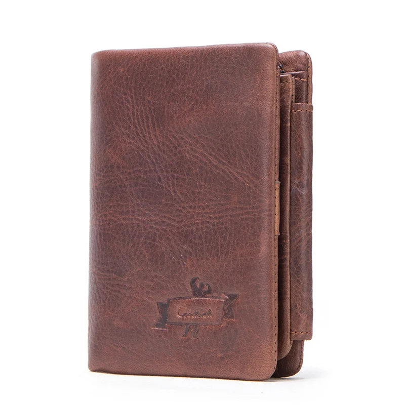 CONTACT'S Мужской бумажник из натуральной кожи в винтажном стиле с отделениями для денег тройной мужской кошелек кошелек на молнии
