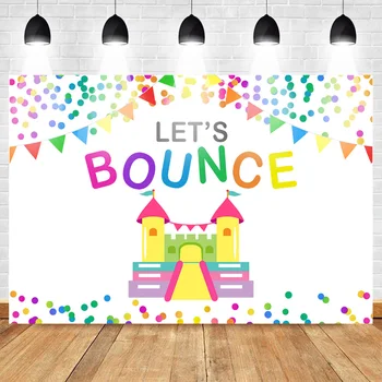 

Neoback Let's Bounce Themed Party Photo Background Colorful Castle Birthday Photography Backdrops for Children Wave Point Fairy