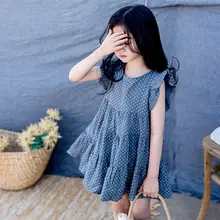 Летние платья принцессы в Корейском стиле без рукавов с принтом в горошек для маленьких девочек, детское Хлопковое платье повседневная одежда для девочек