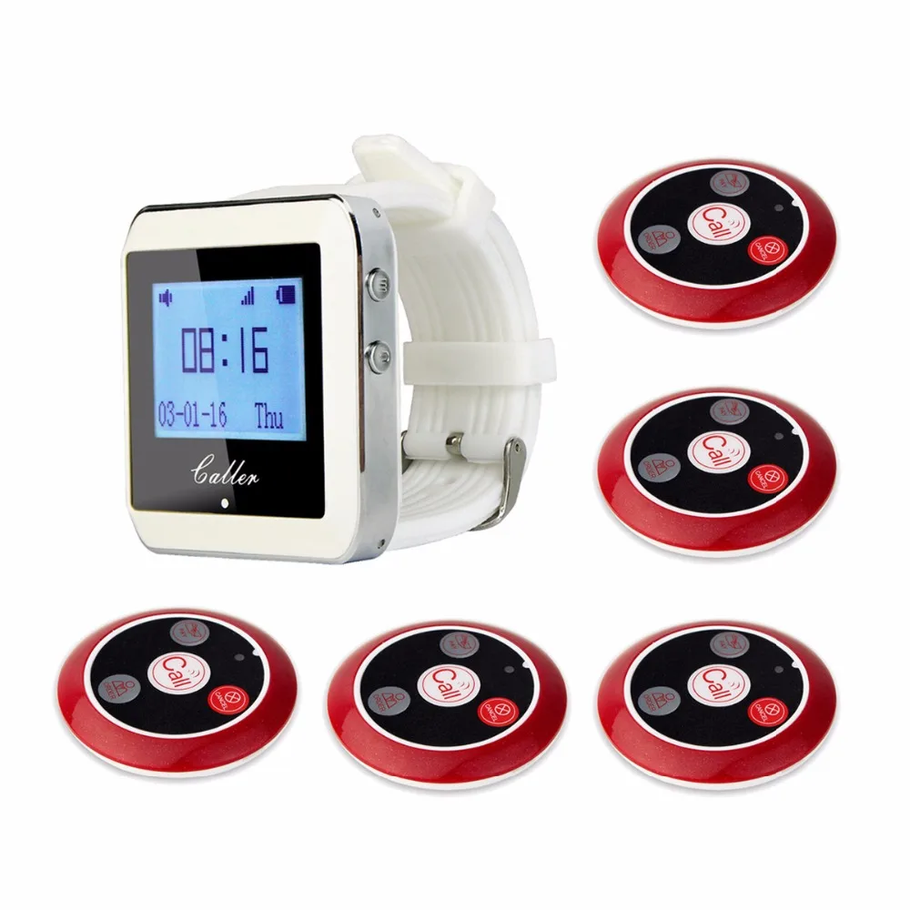 

RETEKESS 433MHz Wireless Wrist Watch Receiver+5 Calling Transmitter Button Call Pager Four-key Pager Restaurant Equipment