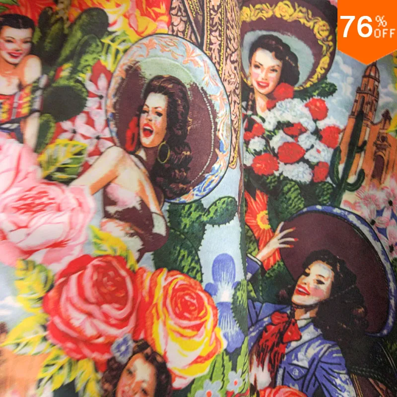 Free Shipping! (3yards/lot) Printing Top Fashion Oil Painting fabric allover complex work Luxuy printted Dress sewing Fabrics | Дом и сад