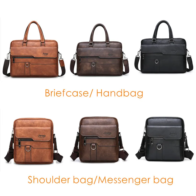  JEEP BULUO Man Leather Bag Shoulder Crossbody Bags For Men Cow Split Leather Male iPad Business Mes