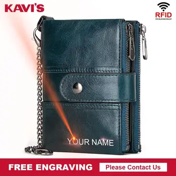 

KAVIS Rfid Free Engraving Genuine Leather Wallet Men Crazy Horse Wallets Coin Purse Short Male Money Bag Walet High Quality