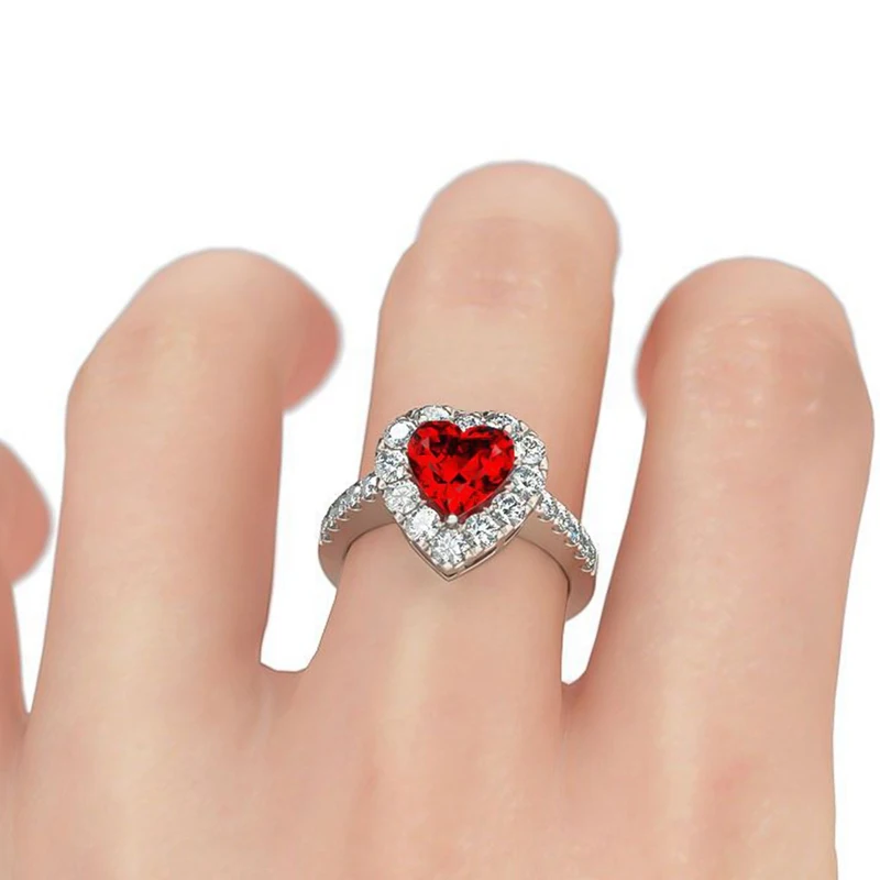 

Red Heart Ring 5A CZ Zirconia Wedding Jewelry Brand Engagement Hearts Rings For Women Gift