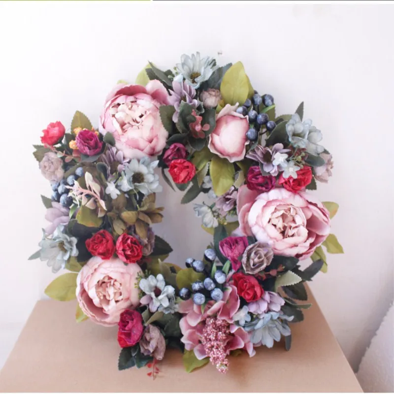 

DIY handwork simulation peony wreath 35cm wall hanging decoration candlestick simulation flowers Free Shipping