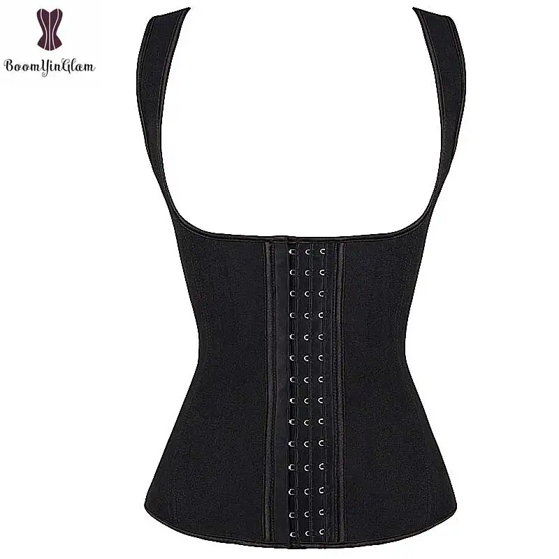 

Latex Vest Corset Plus Size Underbust Shoulder Strap Bustier Front 3 Row Hook Closure Corselet Spiral Steel Boned Solid Corsets