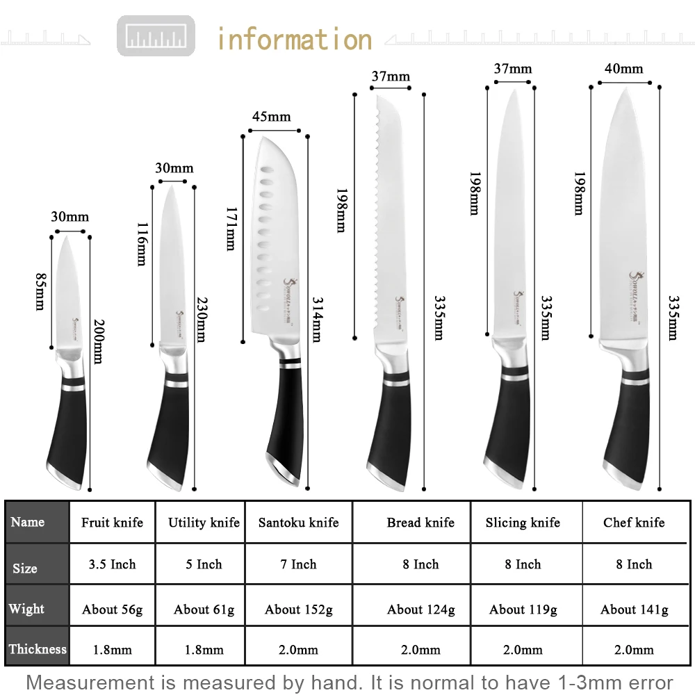 Кухонные ножи SOWOLL, ножи из нержавеющей стали, нож для очистки овощей Santoku, нож для нарезки хлеба, нож для измельчения, кухонная принадлежность, инструменты