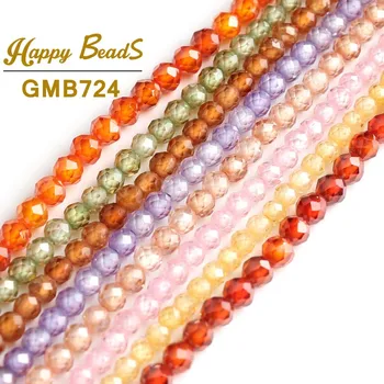

2mm Faceted Zirconia Colorful Beads Round Zircon Rhinestone Beads for Jewelry Making Diy Bracelet Material 15''Strand/Inches