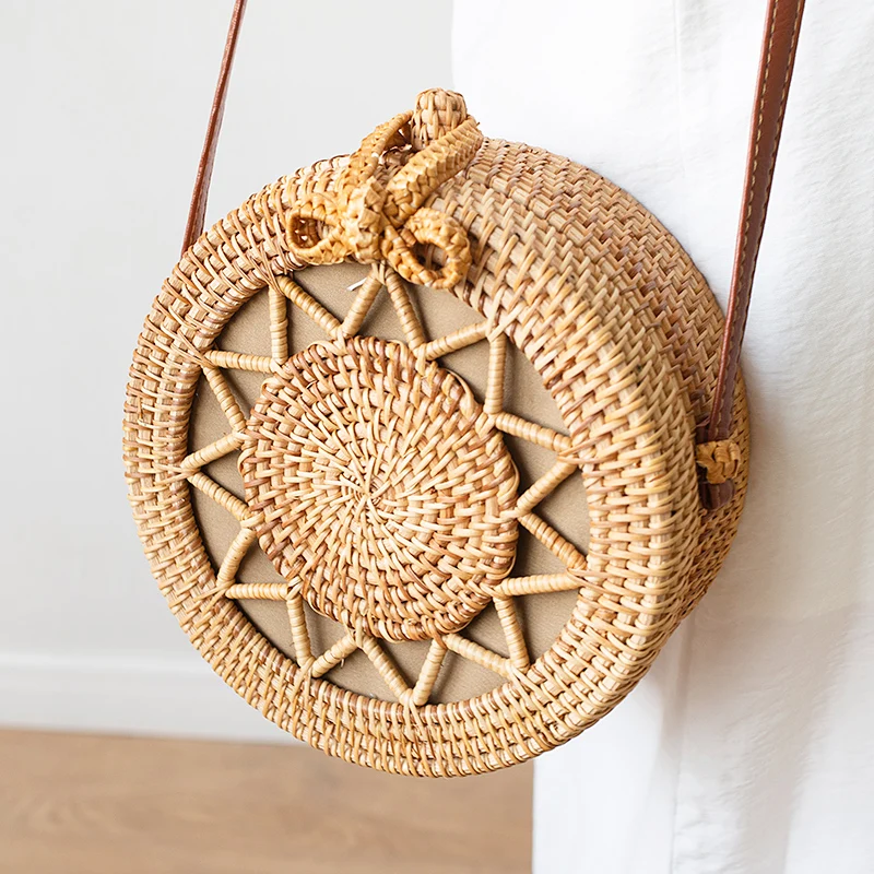 Woven Rattan Bag Round Straw Shoulder Bag Small Beach HandBags Women Summer Hollow Handmade Messenger Crossbody Bags Woven Rattan Bag Round Straw Shoulder Bag Small Beach HandBags Women Summer Hollow Handmade Messenger Crossbody Bags