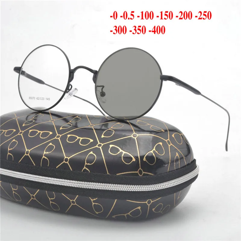 

Round Photochromic Finished Myopia Glasses Photosensitive Chameleon Anti-glare Change Color Lens Prescription Glasses with boxNX