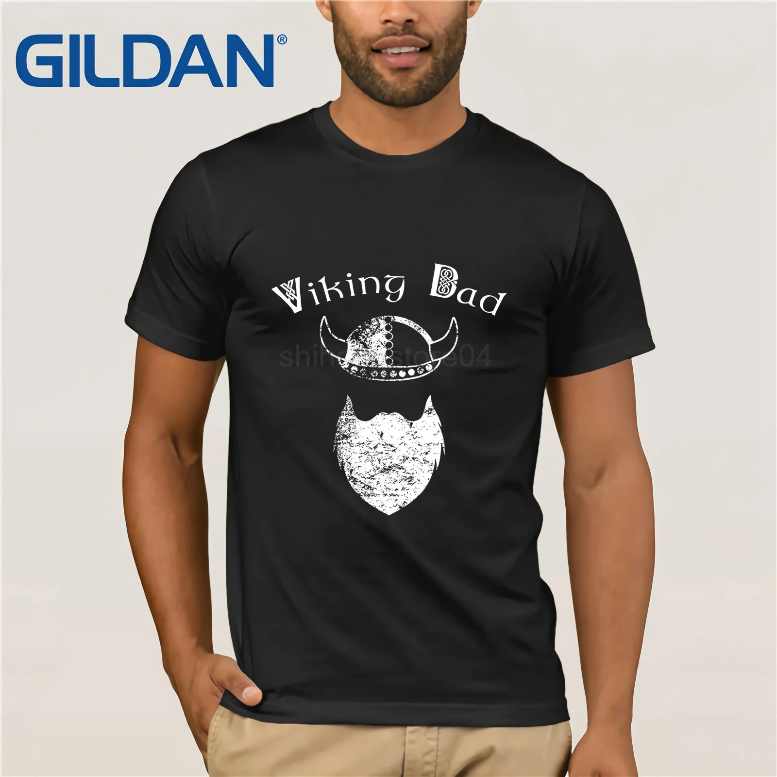 Mens Viking Dad with Beard and Viking Hat T-Shirt Loose Cotton T-Shirts for Men Cool Tops T Shirts Summer Short Sleeves Fashion