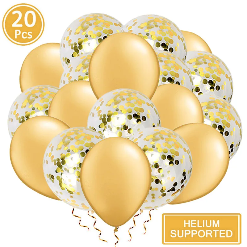20pcs 12inch Balloons Happy Birthday Party Decorations Princess 1st First Birthday Girl Boy Wedding Just Married Supplies - Цвет: 20pcs gold gold