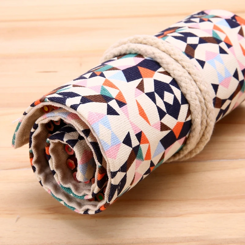 

2017 New Pencil Pouch 36/48/72 Holes Canvas Colorful Geometric Patterns Pencil Brush Bag Kits Pen Bag Rolling Up Holders