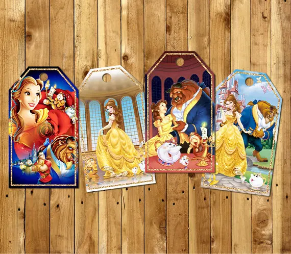 

Beauty And The Beast Thank you Tags, Labels ,Gift Favors, Birthday party decorations kids, Party supplies Candy bag box labels