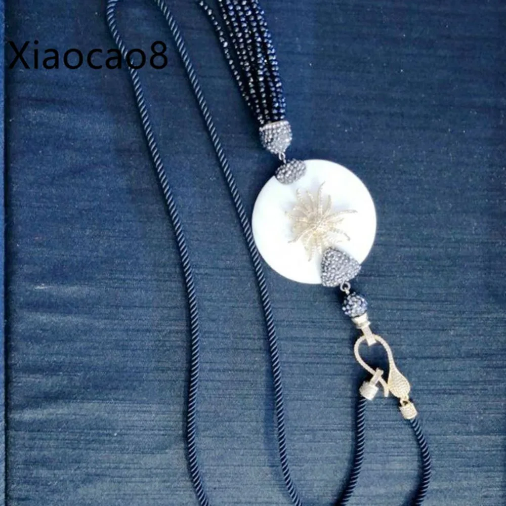 Black Rope Long Necklace with Shell and Tassels Pendants Women Trendy Luxury Necklaces