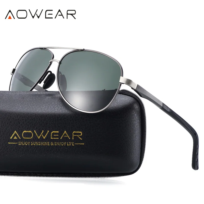 Мужские водительские очки AOWEAR алюминиево магниевые солнцезащитные авиаторы