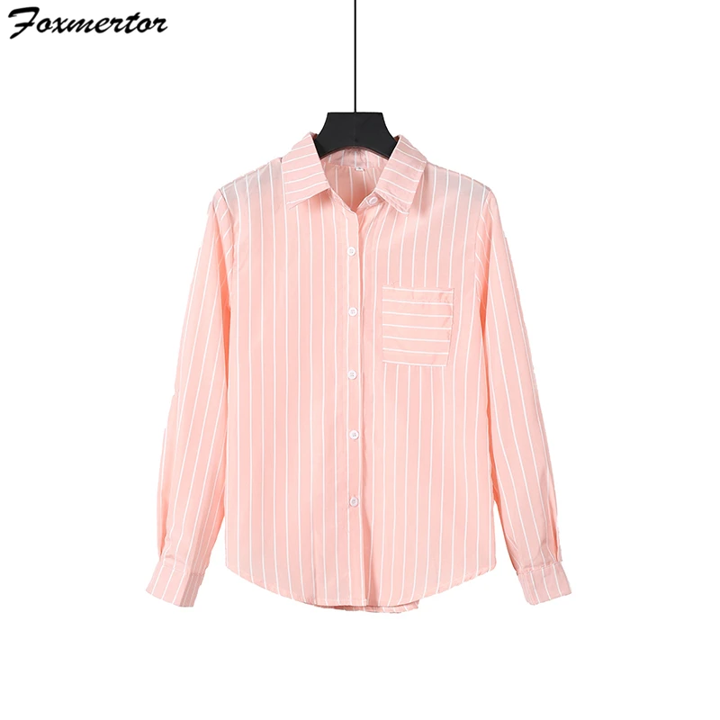 

2019 Women Blouses Fashion Long Sleeve Turn Down Collar Office Shirt Stripe Blouse Shirt Casual Tops Plus Size Blusas Femininas