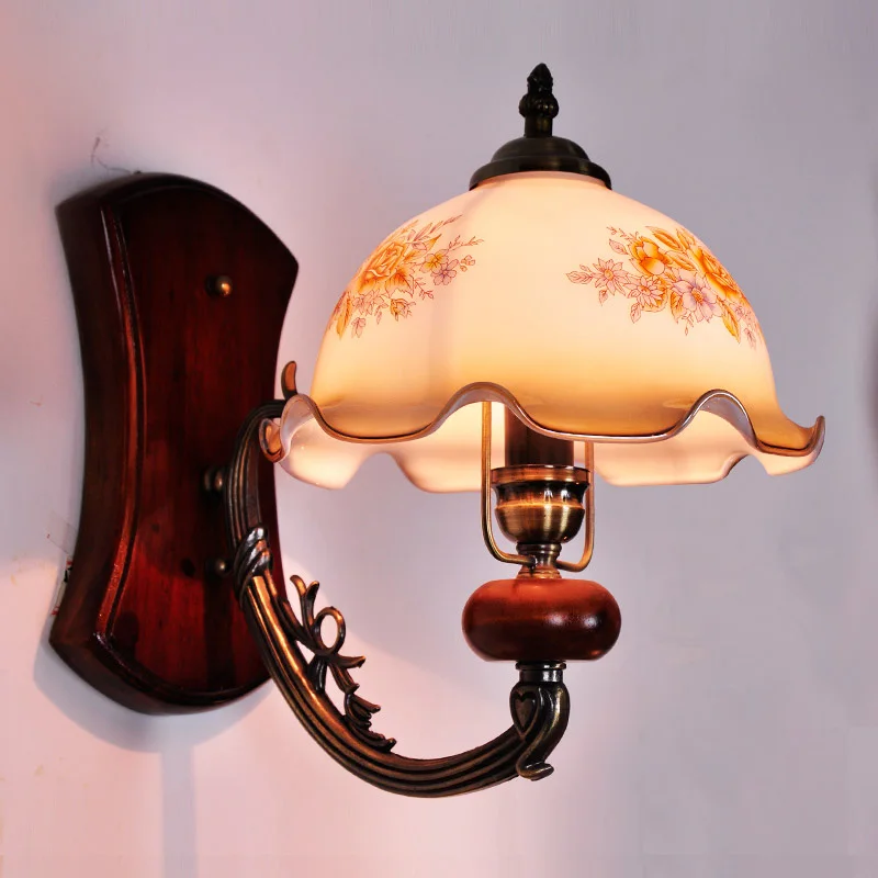 Fashion bedroom wall lamp rustic vintage solid wood bedside lamp
