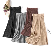 Для женщин длинные юбки трикотажные зимние теплые свитер в полоску Line Макси Юбки миди трикотажные женские плавки Повседневная Пышная юбка