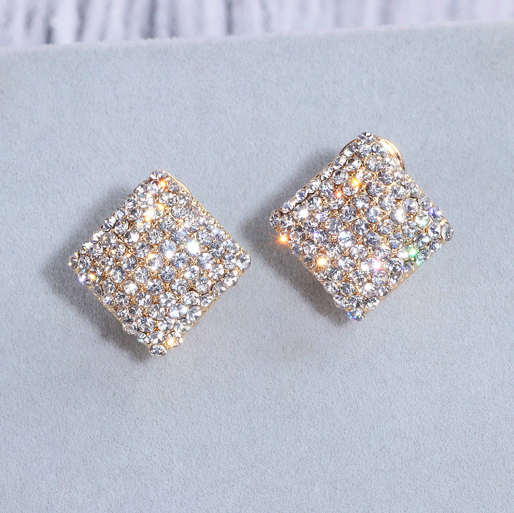 

New Design Fashion Gold Color Square Stud Earrings Luxury Elegant Crystal Rhinestone Earrings Wedding Earrings for Women WX200