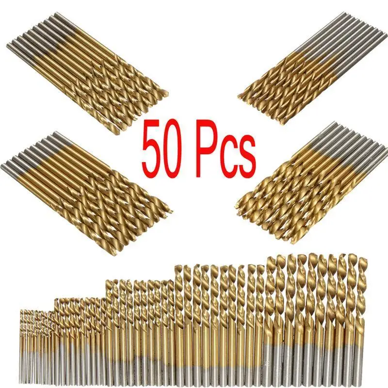 PEGASI 50PCS 4Sizes Mini Micro Round Shank Drill Bits Set Small Precision HSS Twist Drills For Angle Iron Wood Woodworking