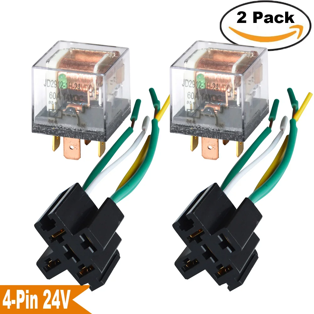 2 Set Motor Car Relay Socket 12V 24V 60A AMP SPDT 4Pin Truck Auto 4