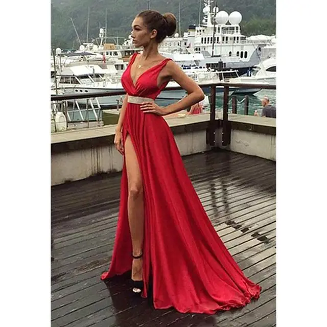 High Quality Satin Sexy Cheap Deep Red 