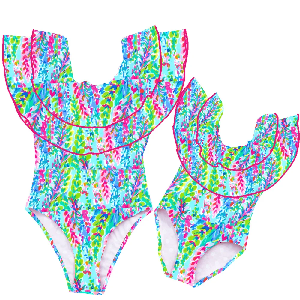 

family matching swimsuit Colorful Mother And Daughter Swimsuit 2019 Floral pattern Look Mommy And Me