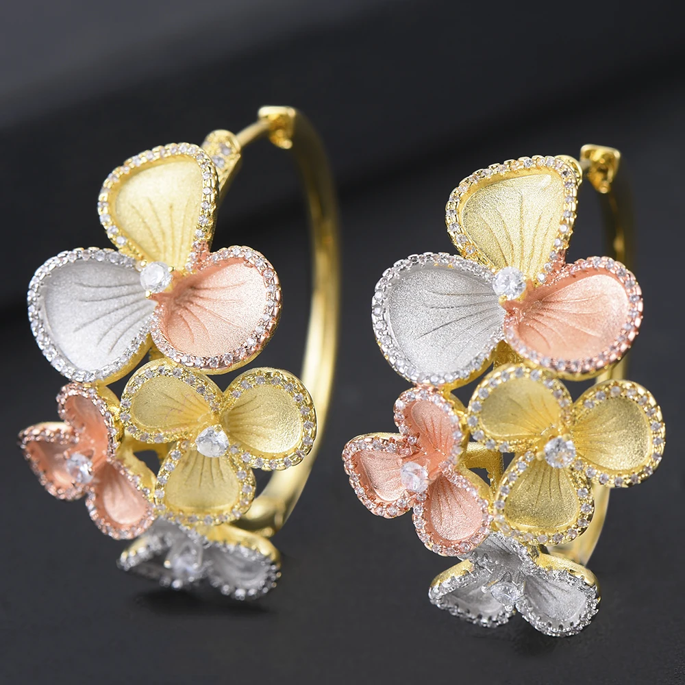 

GODKI Luxury Flower AAA Cubic Zircon Statement Big Hoop Earrings For Women Wedding DUBAI Bridal Square Circle Hoop Earrings 2019