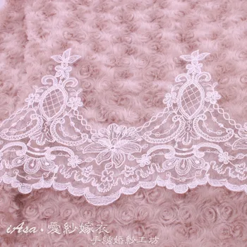 

18CM Wide Embroidered Net Lace Trim Ribbon Off White Bridal Lace Material Trim