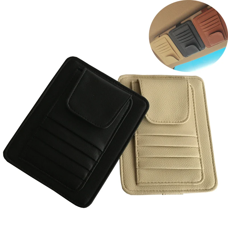 PU Car Vehicle Sun Visor Sunglasses Eyeglasses Glasses Holder Storage Clip Credit Card Package ID Storage