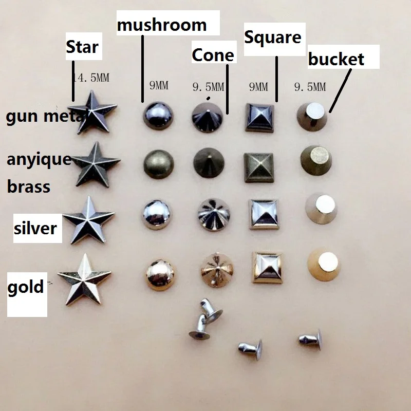 1000pc 8mm Alloy made star cone Bucket Rivet Metal Spike Studs Leathercraft DIY Fashion Biker Rapid Punk Rock Stud Rivet