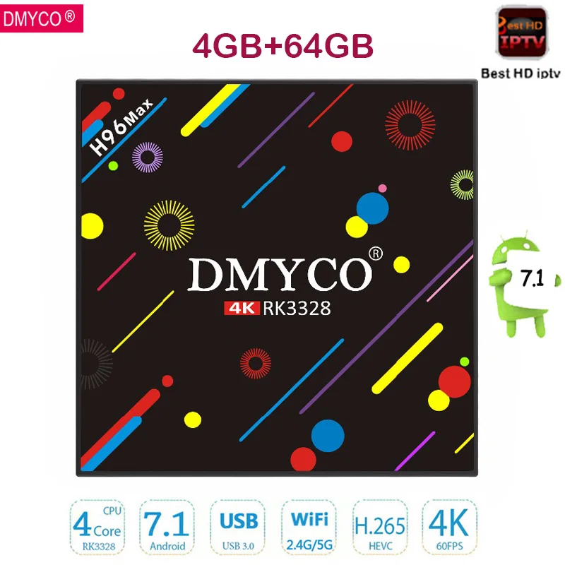 

DMYCO H96 MAX H2 Android 7.1 Set Top tv box Bluetooth 4.0 RK3328 Octa Core CPU 4G+ 64G support iptv server Italy French tv box