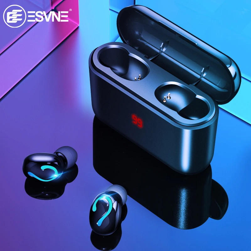 

ESVNE TWS 5.0 Bluetooth Wireless Headphones Bluetooth Earphones Sport Earbuds Stereo Headset Charging Box Power Display EarPhone