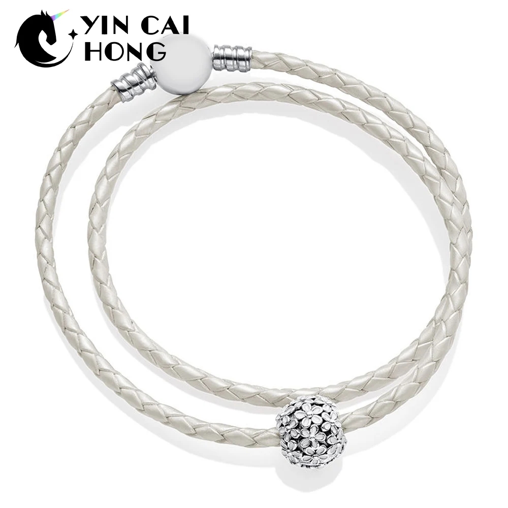 

YCH 100%925 Sterling Silver New DARLING DAISY MEADOW CLIP IVORY White Fashion Double Leather Bracelet Set B801202 590745CIW
