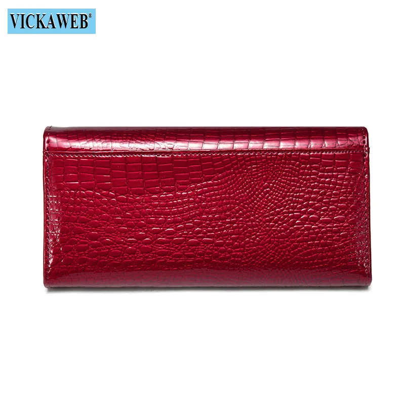 Продажа VICKAWEB Длинный кошелек, кошелек из натуральной кожи, женский кошелек, Одноцветный, Дамский кошелек, на застежке, женские кошельки и кошельки, п...