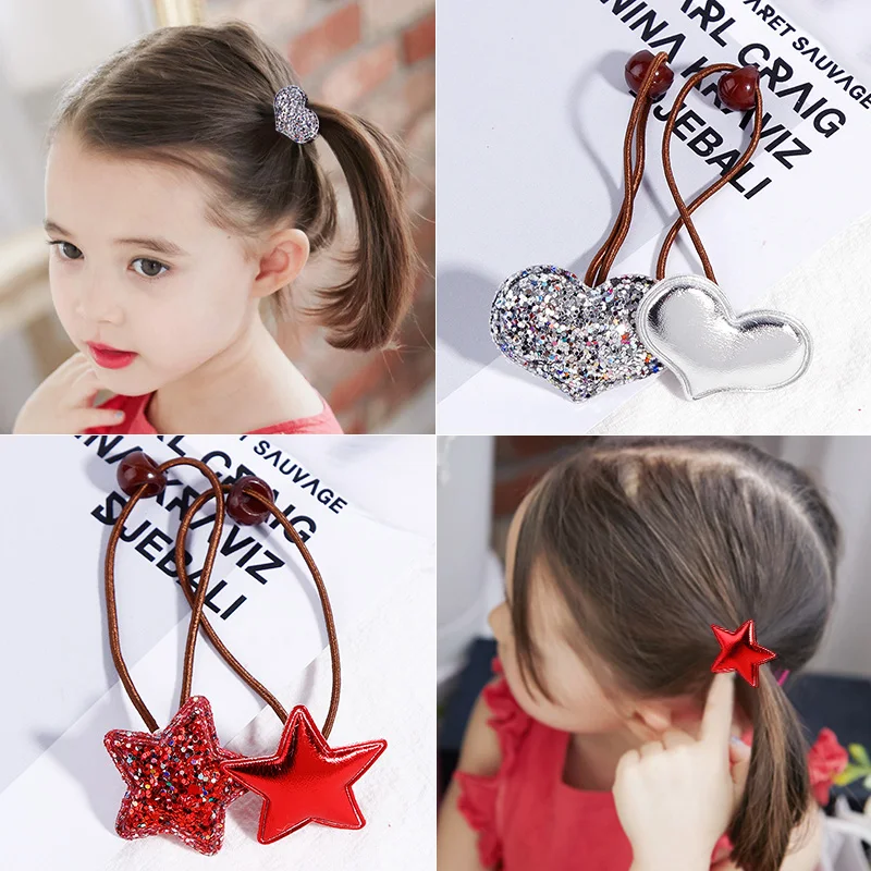 

2PCS/Lot Glittering Stars Shine Crown love Girls Elastic Hair Bands Kids Rubber Bands Scrunchies Baby Headband Hair Accessories