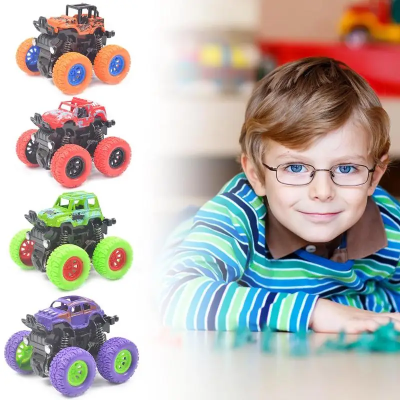 

Mini Off-Road Vehicle Four-Wheel-Drive Plastic Children Toy Stunt Funny Inertial Rotatable Friction Power Cars Transportation