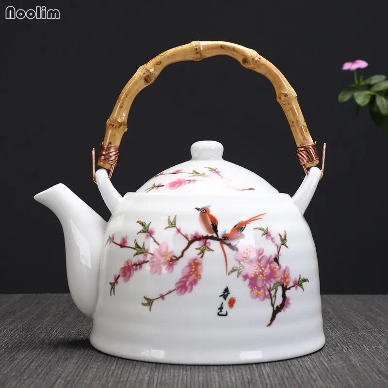 

NOOLIM Large-capacity Ceramic High Temperature Teapot with Handle Filter 1000ml Jingdezhen White Porcelain Restaurant Teapot