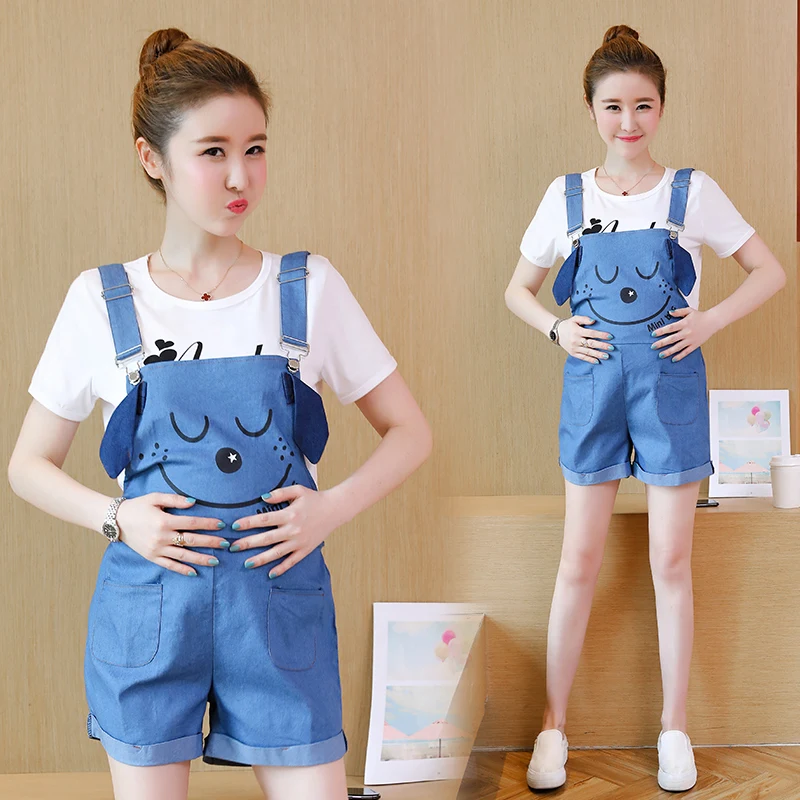 

Summer pregnant women bib suit 2018 new tide mother casual cartoon pregnancy shorts summer pregnant women pants